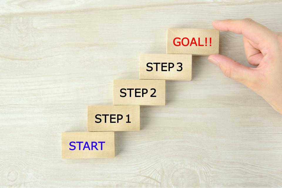 階段状に積まれた目標へのブロック